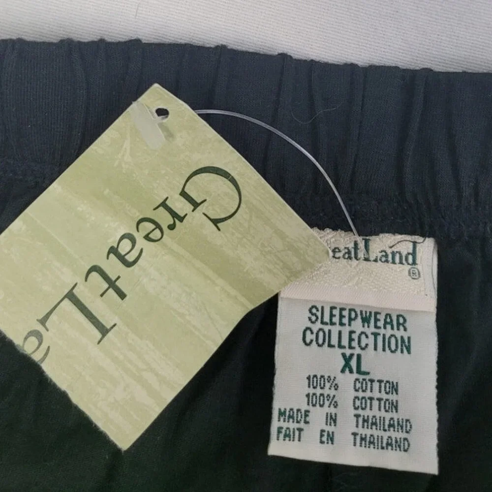 New GreatLand Mens XL Black 100% Cotton Gingham Trim Sleep Shorts w Pockets